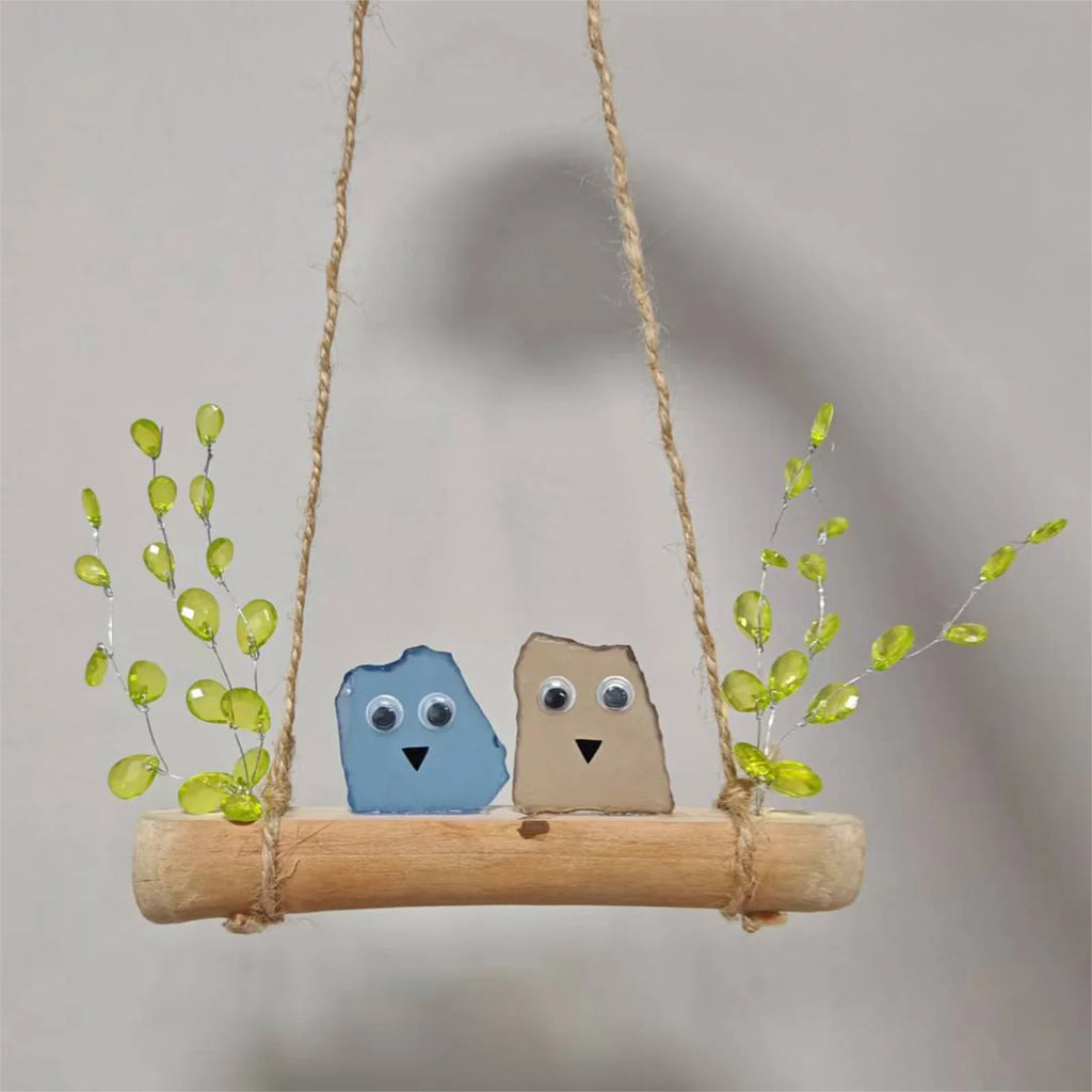 Handmade Sea Glass Rainbow Birds Driftwood Wall Art Ornament Wall Hanging Ornament Vue