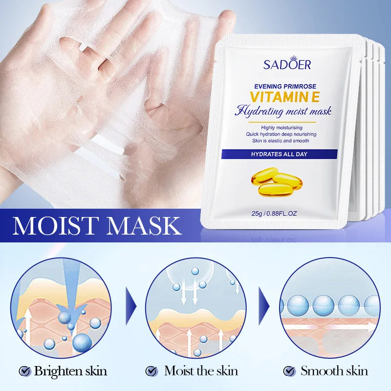 10 Pieces of Evening Primrose Vitamin E High-Moisturizing Hydrating Mask, Which Replenishes Skin Moisture, Moisturizes, Softens, and Beautifies the Skin, and Helps Improve Dry and Rough Skin. Vue