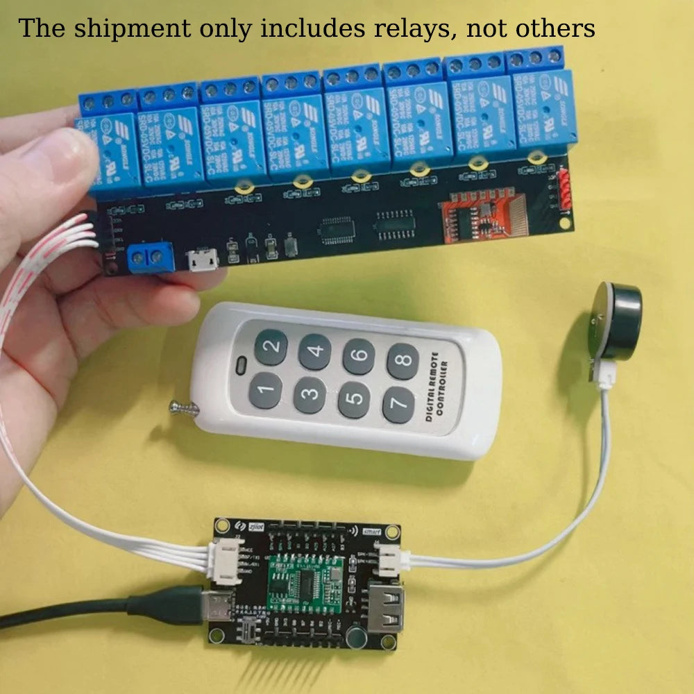 DC5V TTL 8-channel Serial Port Relay Module 433MHz RF Control Support Self-locking Interlocking Point-and-trip Mode Relay Board Vue Default Title