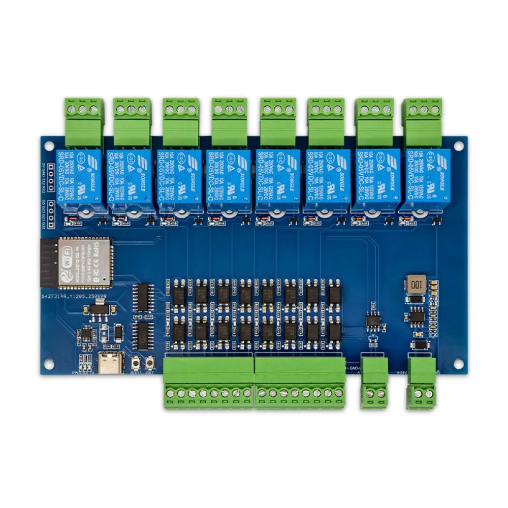 ESP32 Modbus 8-channel Relay Module RS485 8 Way Input 8 Way Output Optocoupler Isolation 9-24V Power Supply with WiFi/Bl-uetooth Vue