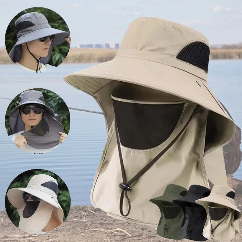 Sun Hat Summer Men Hats Outdoor Sun Protection Detachable with Large Brim Hiking Mask Fishing Outdoor Detachable Sun Beach Hat Vue