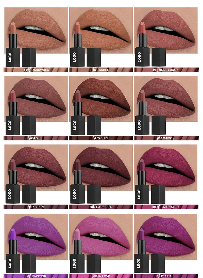 Custom Logo Lipstick Lip Tint Matte Long Lasting Waterproof Velvet Non-stick Cup Lip Glaze Makeup Cosmetics Wholesale Bulk Vue