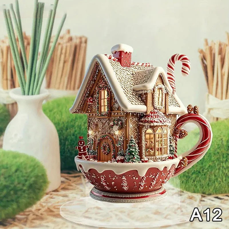 2D Flat Acrylic Christmas Desk Decor With Base Snowman House Rotating Carousel Design Indoor/Outdoor Home Office Decoration Vue A12