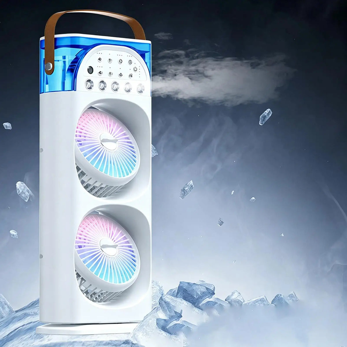 Tower Fan with Remote, 3-Speed Desktop Cooling Fan, 7-Color LED Light & Misting Function for Home Office Living Room Bedroom Vue