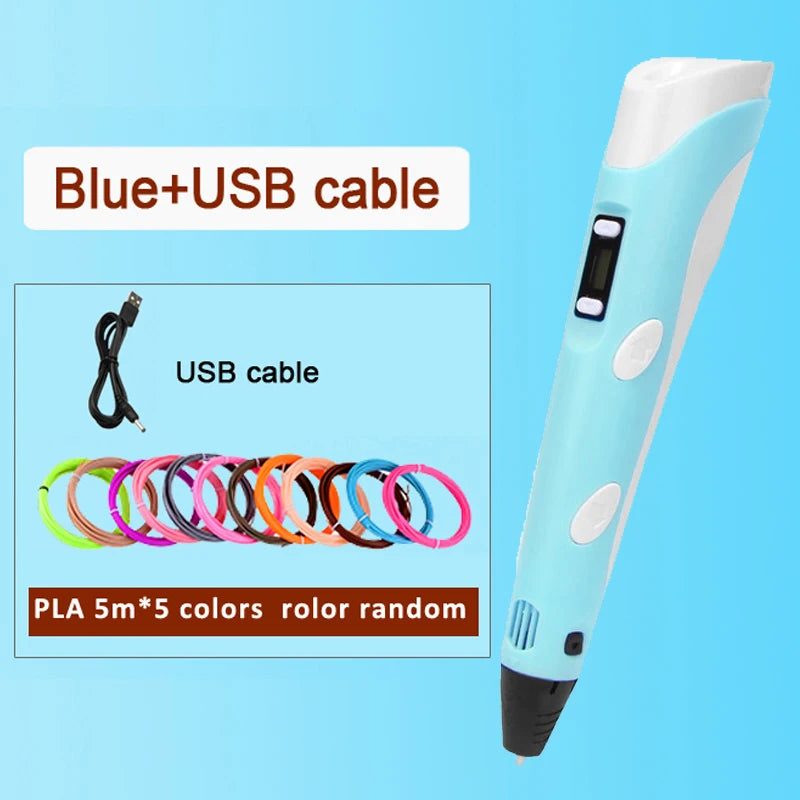 Kids 3D Printing Pen Adjustable Speed LED Display DIY Drawing Pens 3D PLA Filament Christmas Birthday gift for Boys and Girls Vue with 25M PLA