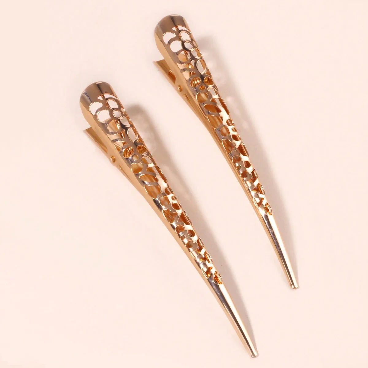 1 par de pinzas largas de metal para el cabello, pinzas con forma de cuerno/dientes de pato, accesorios de peluquería para salón Vue Golden-hollowout