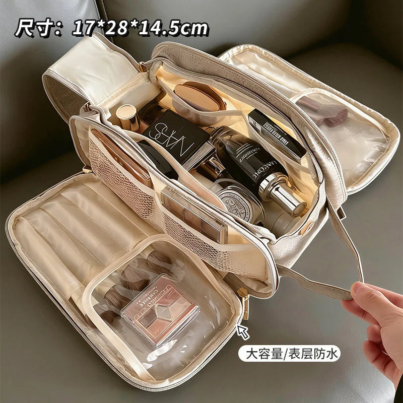 Large Capacity Makeup Bag Brush Organizer Portable Waterproof Travel Toiletry Pouch Cosmetic Case For Women Teens Christmas Gift Vue A2