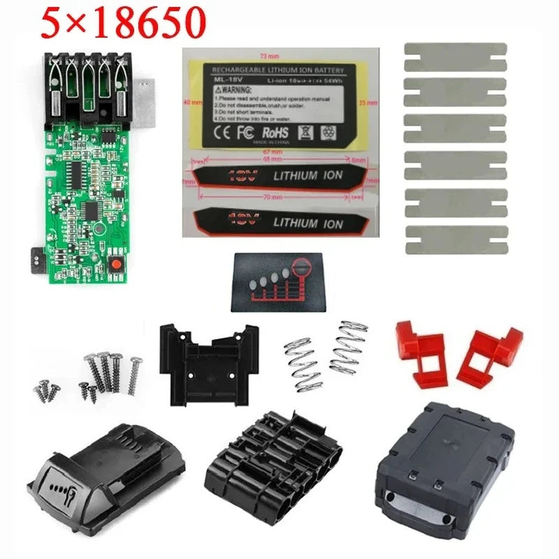 M18 Lithium Ion Battery Plastic Case PCB Charge Protection Circuit Board for Milwaukee 18V 3Ah 6Ah 9Ah Case Stickers Labels Vue 5 x 18650