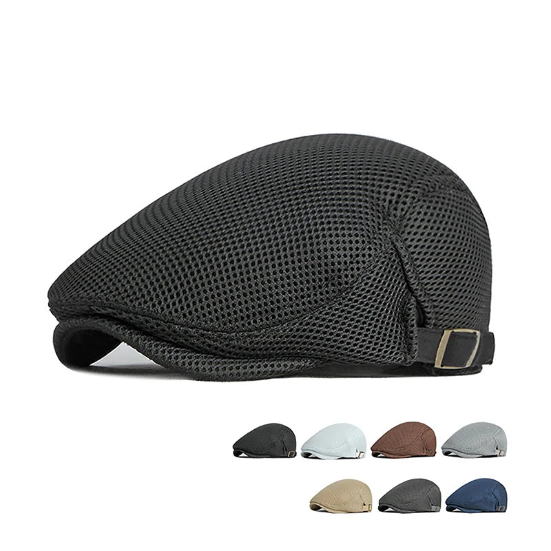 1Pc Men's Casual Hat Berets Caps For Spring Summer Autumn Flat Cap Breathable Mesh Cap Flat Peaked Beret Hats Golf Hat Vue