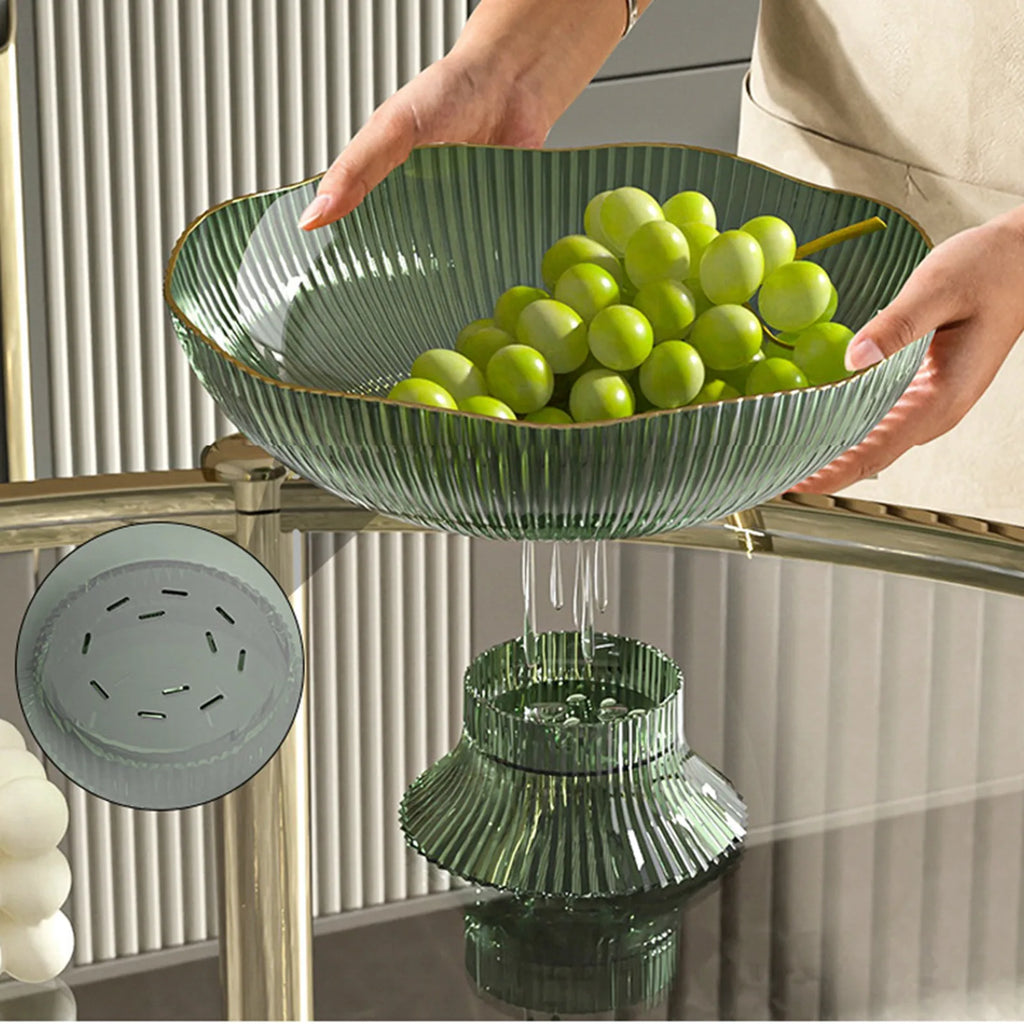Draining Fruit Plate Luxurious Plastic Footed Fruit Bowl Beautiful Healthy with Draining Hole for Coffee Table for Living Room Vue