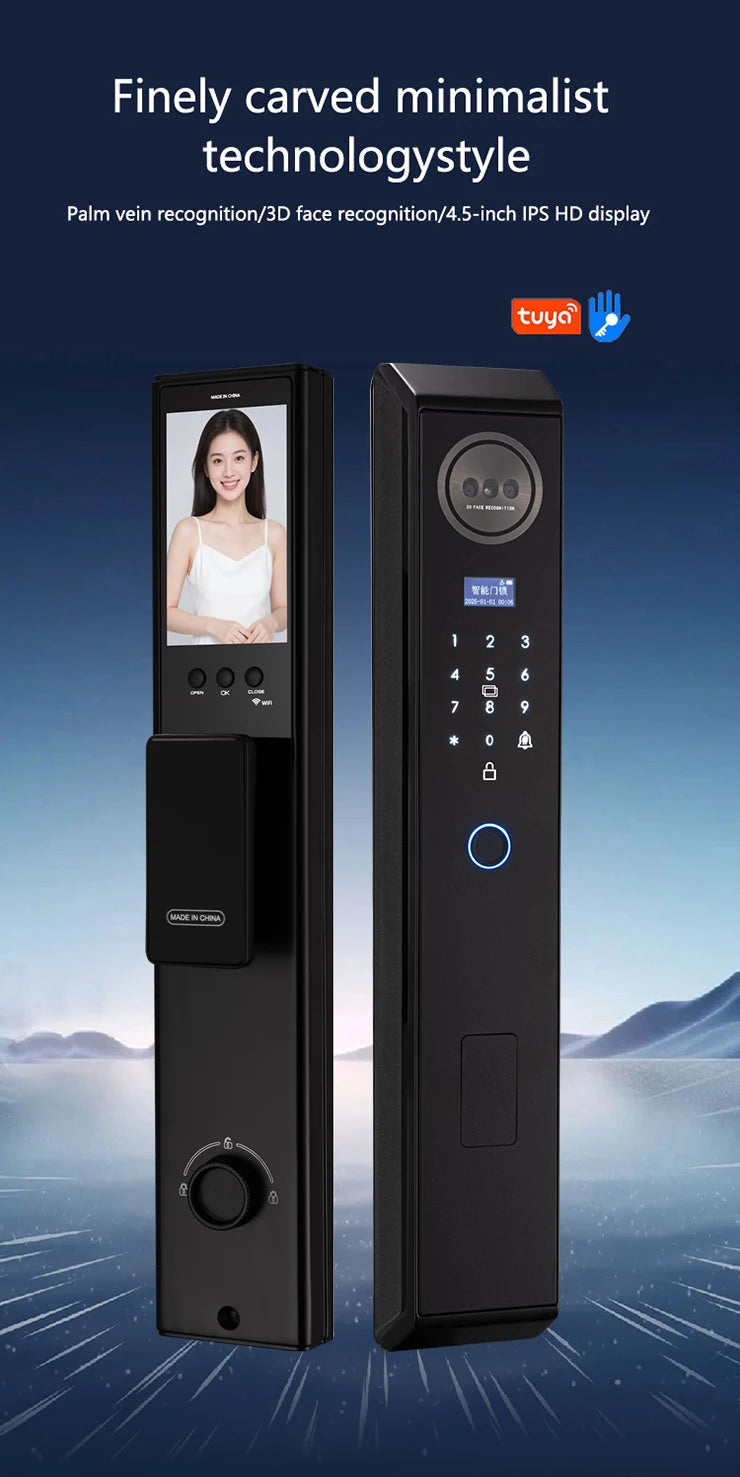 Smart lock with Camera 3D Facial Recognition Electronic Door Lock with Visual Doorbell for Video Surveillance Vue