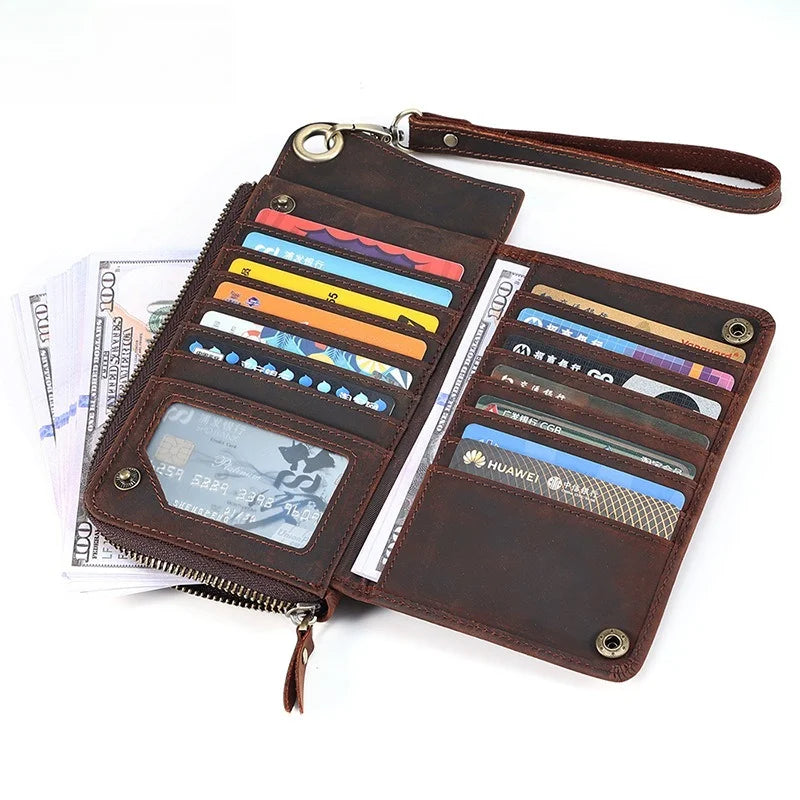 Clutch Bag Leather Multi-card Long Wallet Business Retro Men's Bag Crazy Horse Leather Fashion RFID Wallet for Men Vue