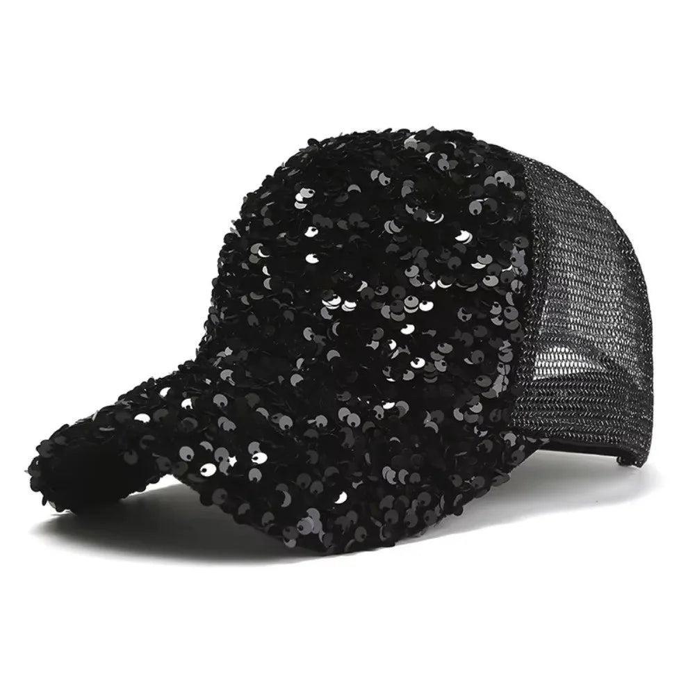 Fashion Breathable Shiny Sequin Baseball Cap Mesh Casual Women Sun
