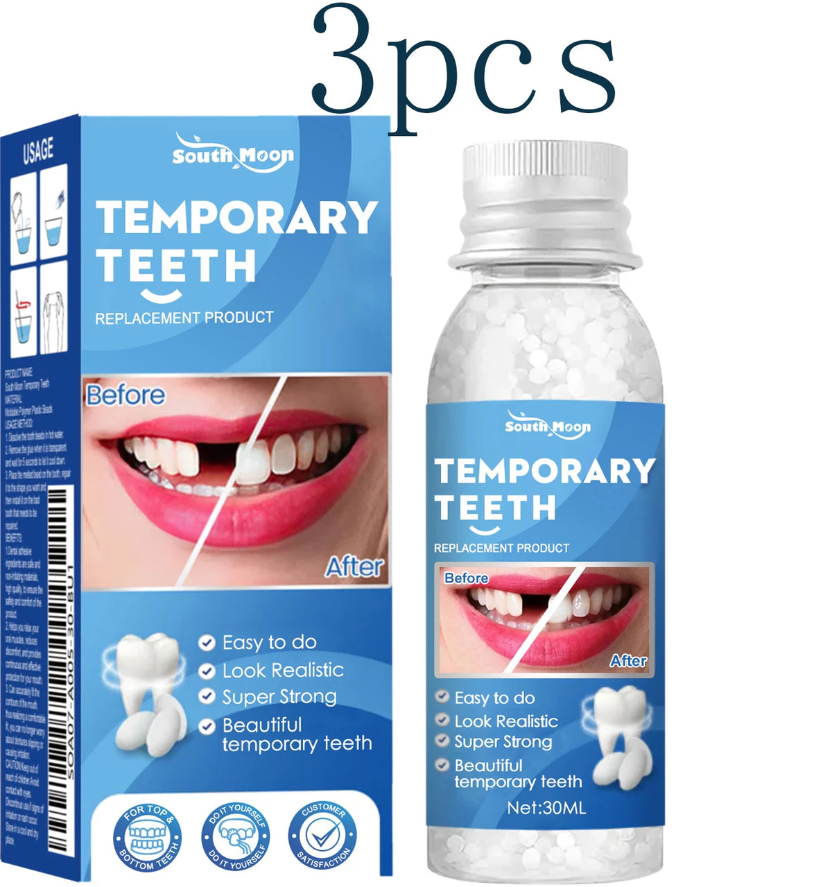 Solid Dental Gel, Soft Material for Comfortable Daily Wear with No Foreign Body Sensation, Effectively Beautifies Your Teeth. Vue 3pcs