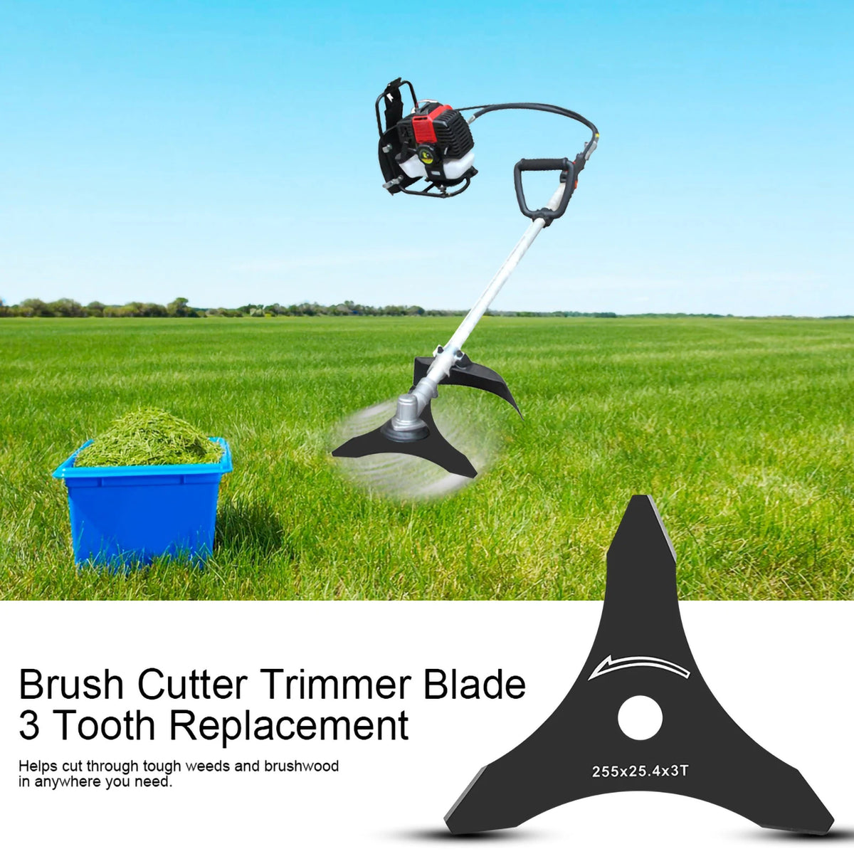 10" x 3T Brush Cutter Trimmer Blade 3 Tooth Replacement Black Color Brush Cutter Blade Brush Cutter Trimmer Blade Vue