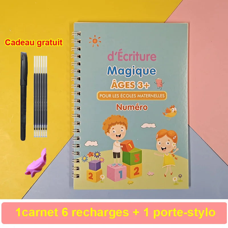 French Magic Copybook for Kids Reusable Grooves Calligraphy Writing 3D Grooved Handwriting Book for Children Beginners Gifts Vue Number Version