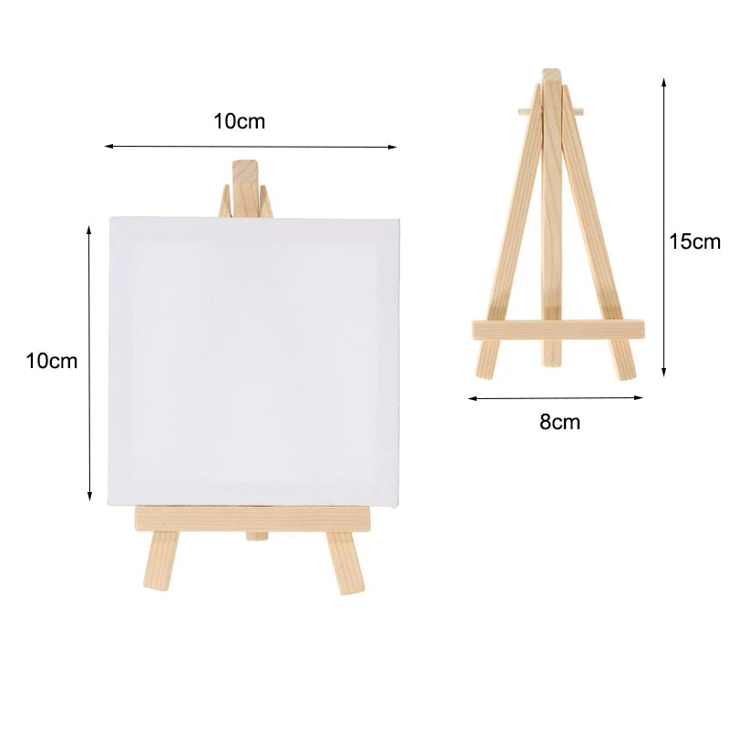 12pcs Artists 5 inch Mini Easel +3 inchx3 inch Mini Canvas Set Painting Kids Craft DIY Drawing Small Table Easel for School Vue
