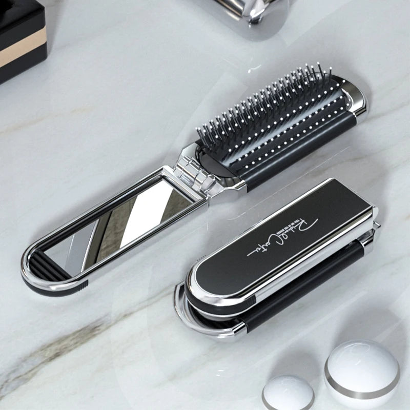 Portable Travel Mini Hair Brush Folding Massage Comb Head Massage Anti-Static Hair Brush Girl Hair Combs With Mirror Vue
