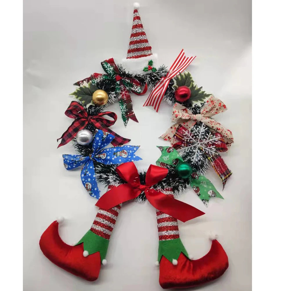 Cartoon Christmas Wreath Clown Bows Door Wreath Cute Ornament Christmas House Wall Hanging Wreath new year Christmas Decoration Vue