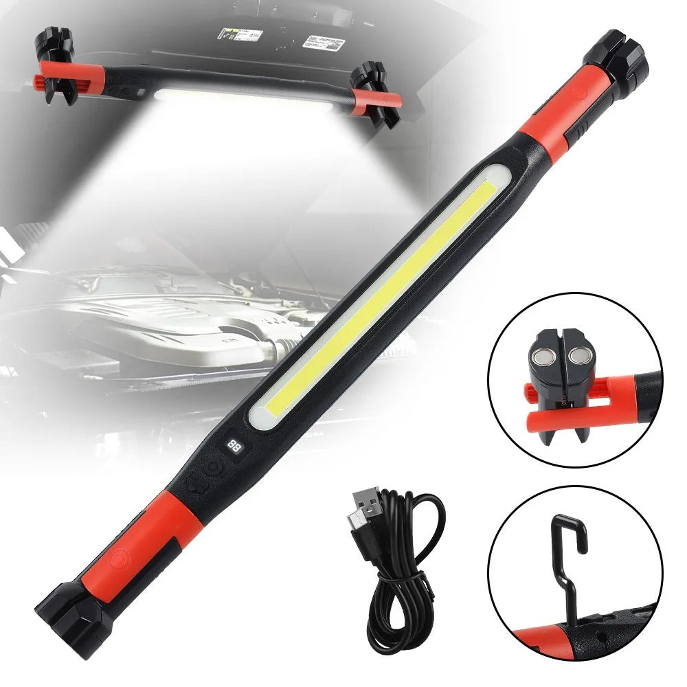 High Lumen Rechargeable LED Work Light for Car Emergency Repair, Powerful Magnetic Flashlight with Hooks and Magnetic Base Vue