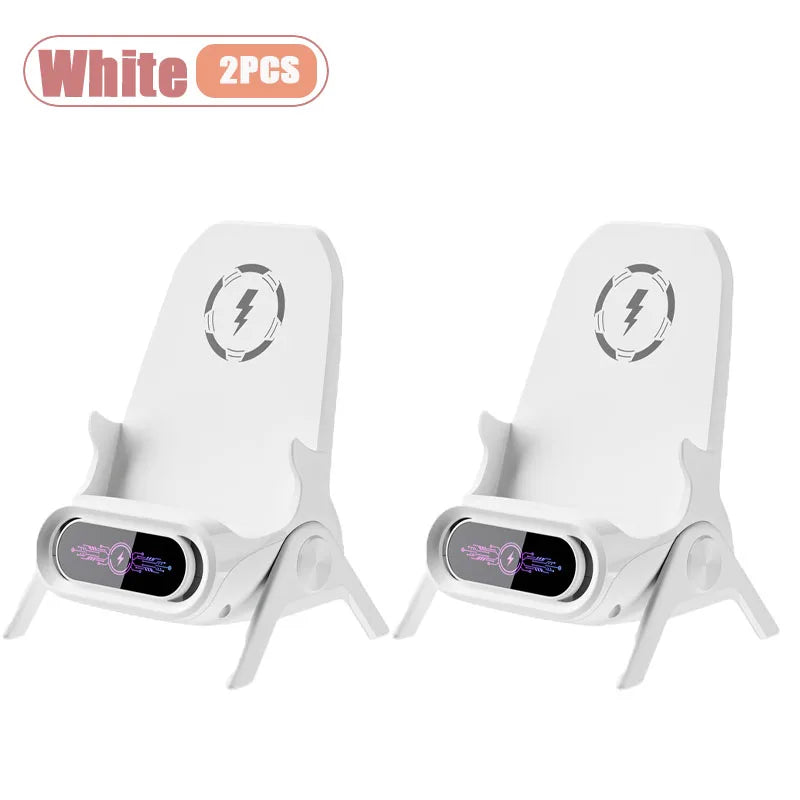 1-4pcs Wireless Charging Stand with Speaker for Desk Horizontal Vertical Auto Sensing Fast Charger for All Phones Vue White-2PCS