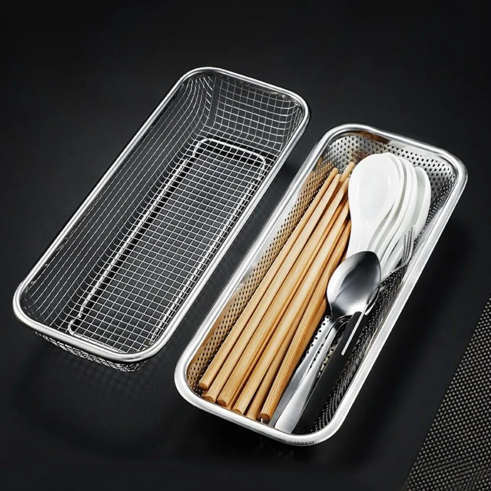 Stainless Steel Mesh Drain Basket Anti-rust Thickened Vegetable Washing Basin Mesh Filtering Rectangle Wash Basket Kitchen Use Vue