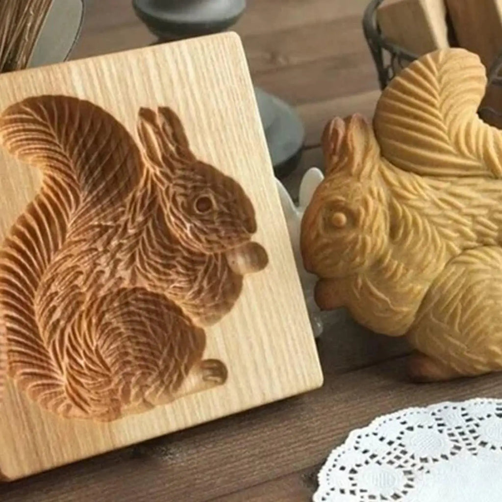 Wooden Cookie Molds 2 Pieces Reusable Cutter 3D Squirrel And Pine Cone Cookie Stamp Mold for Beginner Easter Halloween Christmas Vue