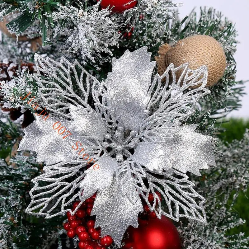 10-Pack Glitter Artificial Flower Christmas Tree Ornaments 11cm Christmas Tree Ornaments Vue