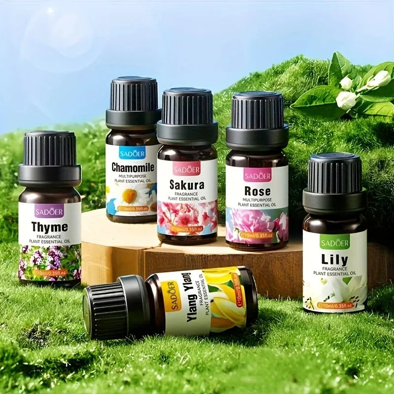 1 Set of Fragrance Essential Oil Set 10ml*6, Rose, Thyme, Chamomile, Lily, Ylang-Ylang, Cherry Blossom Essence, Nourishes the Skin, Universal Body Essence Vue