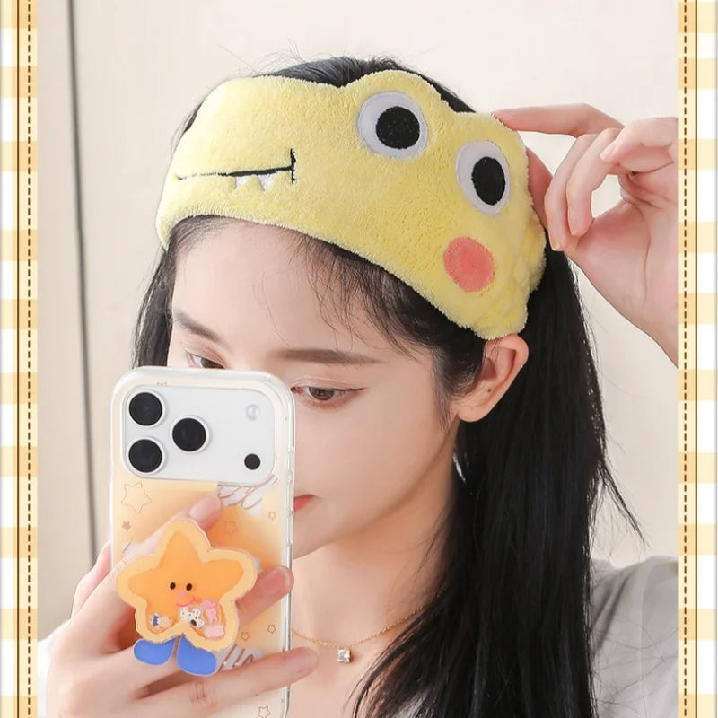 Yellow Series Cartoon Crocodile Hairband, Face Washing Headband, Daily Hairband, Fully Covers Loose Hair, Non-Slip and Anti-Fall Vue