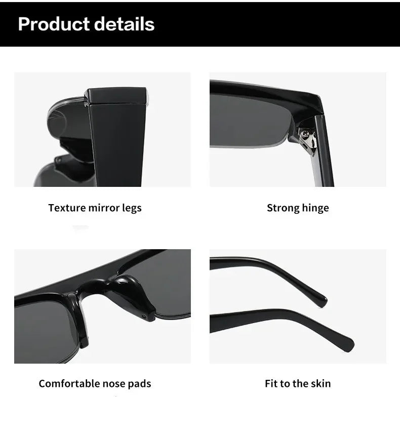 UV400 Rectangle Half-Frame Sunglasses | Bold Y2K Chunky Style Fashion Sunglasses Vue