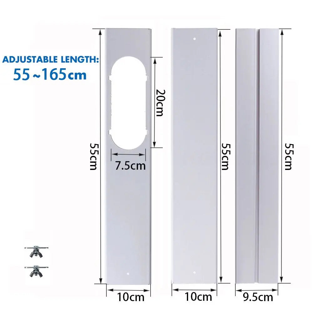 2 Air Conditioner Adjustable Exhaust Hose Window Slide Plate Wind Vue 3pcs-165cm