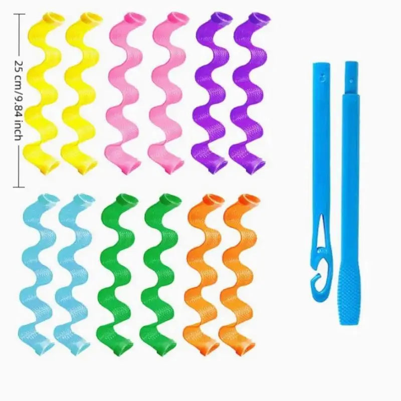 Heatless Magic Hair Curlers Spiral Set, Reusable Hair Styling Rollers with Styling Hooks, No Damage Hair Curl Tools Vue Magic Hair Roll