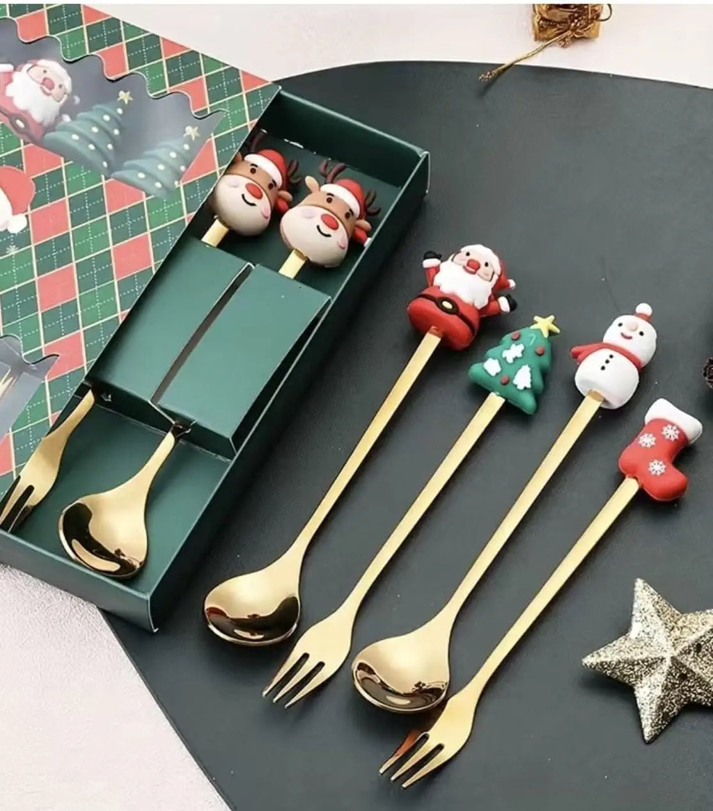 Christmas Spoon Sets Festive Santa Claus Figurine Dessert Spoons Reusable Decorative Tableware Sets Novelty Party Gift Supplies Vue