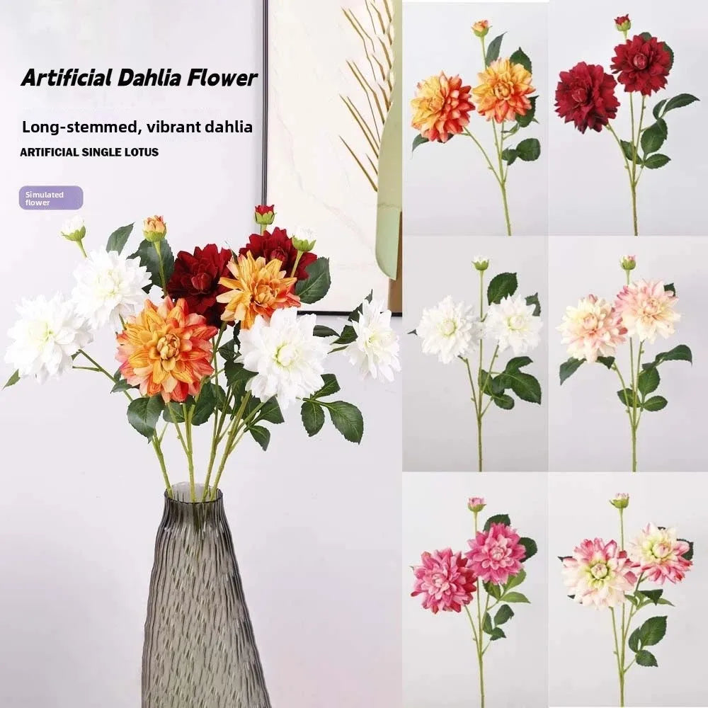 Real Touch Artificial Dahlia Flower Handmade Plant Simulation Big Dahlia 76cm Colorful Faux Dahlia Branch Mother's Day Gift Vue