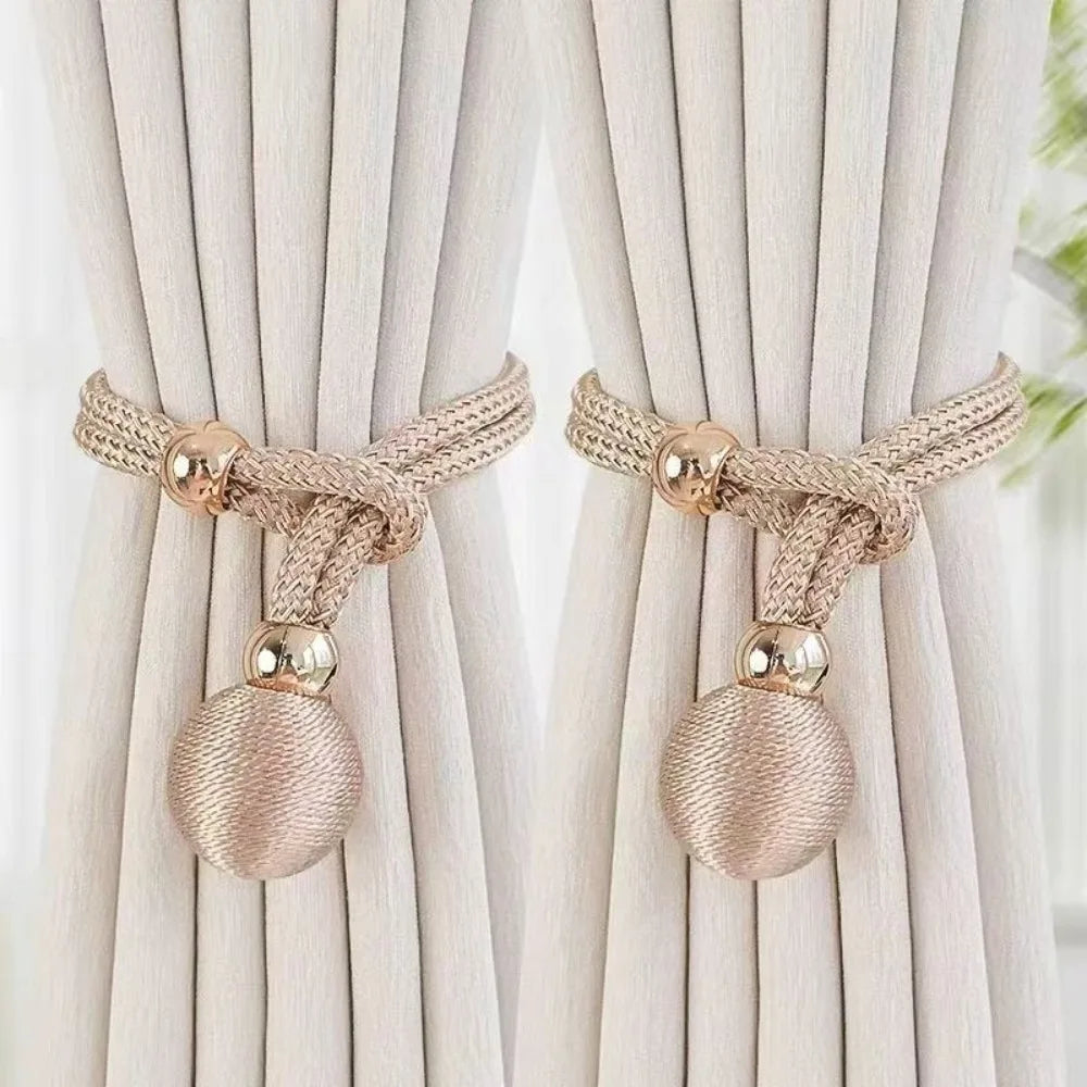 1 Pair Fashion Adjustable Curtain Tie Straps with Ball Pendant Simple Curtain Binding Straps Decorative Curtain Fixer Office Vue Beige