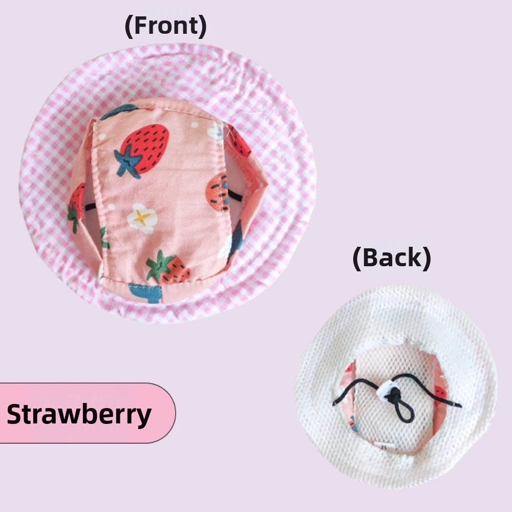 Cute Fruits Plants Dog Fisherman Hat Strawberry Lemons Adjustable Dog Sunscreen Hat Breathable Ear Exposed Pet Baseball Cap Vue
