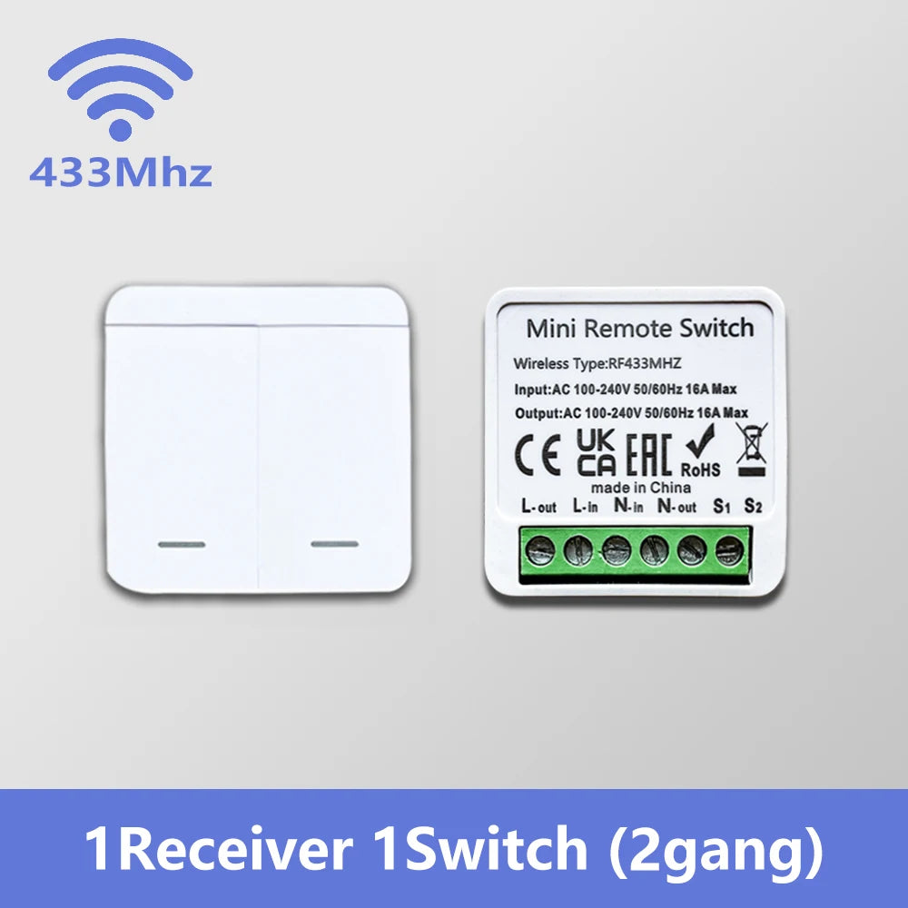 RF 433MHz Smart DIY Wireless Switch 1/2/3 Gang 86 Wall Panel Remote Control Relay Module for Home LED Light Automation System Vue 2Gang 1 Receiver