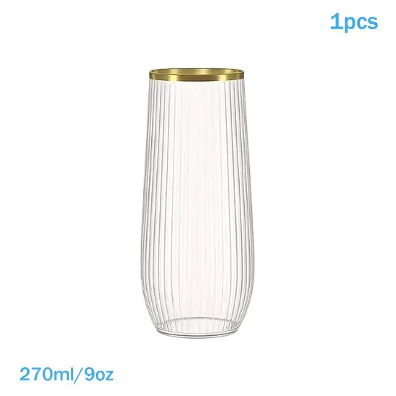 1/5 Pcs Plastic Transparent Ribbed Wine Glasses Disposable Stemless Wine Glasses Plastic Cocktail Glasses For Unbreakable〔CC11〕 Vue 1PCS Gold