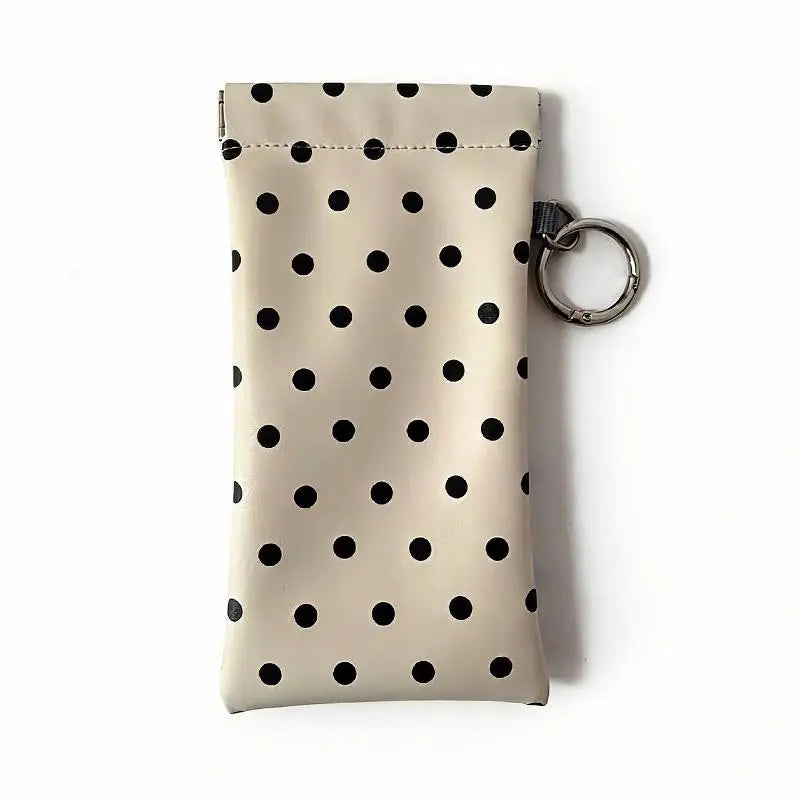 1pcs Polka Dot Eyeglass Pouch With Keychain Portable -Resistant Soft Glasses Case Storage Bag For Women Daily Use Travel Vue White