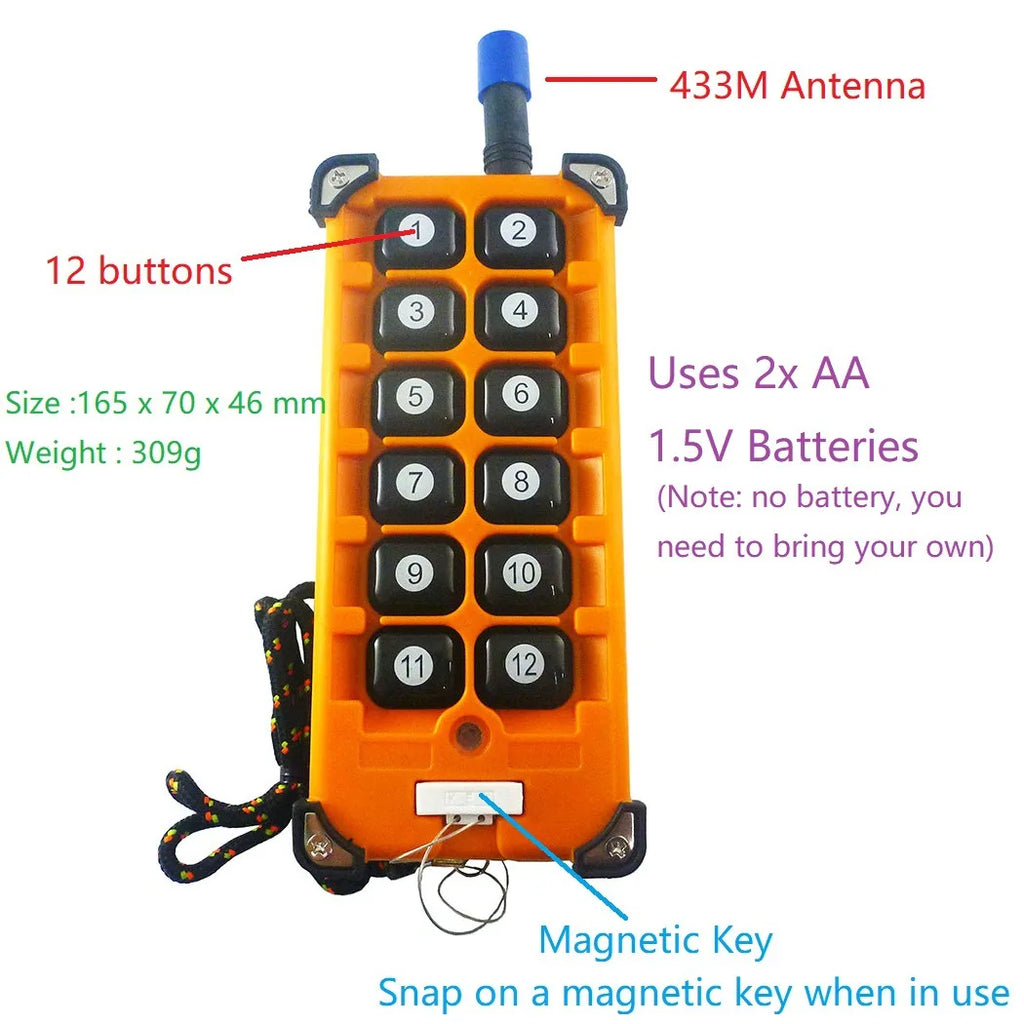 12 Key 12V/24V 433MHz+20dBm FSK Industrial grade Rolling Code Remote Control 12Ch-121dBm 8MA Wireless Controller Relay Kit Vue