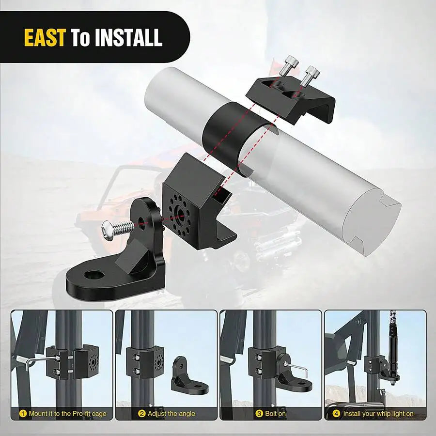 Nilight UTV Whip Light Mount Flag Antenna Mounting Bracket Adjustable For Pro-Fit Cage Compatible With Polari Ranger General Can Vue
