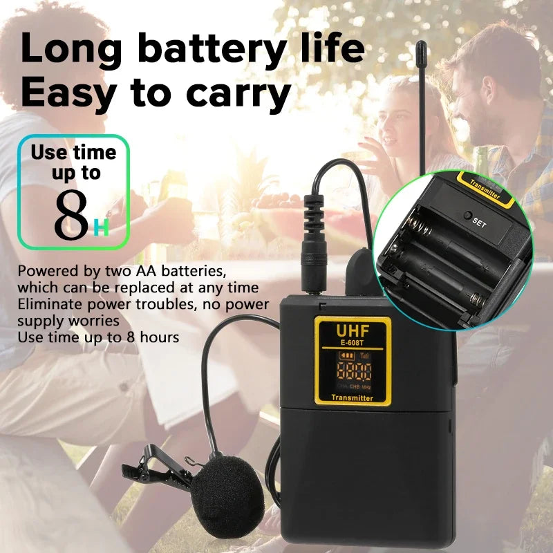 Audio UHF Wireless Lavalier Microphone Mic with 30 Selectable Channels 50m Range for DSLR Camera Interview Live Recording Vue