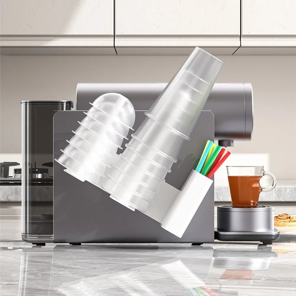 3-in-1 Coffee Machine Cup Holder with Straw Slot Side-Mounted Cup Storage Holder Space Saving Large Capacity Vue