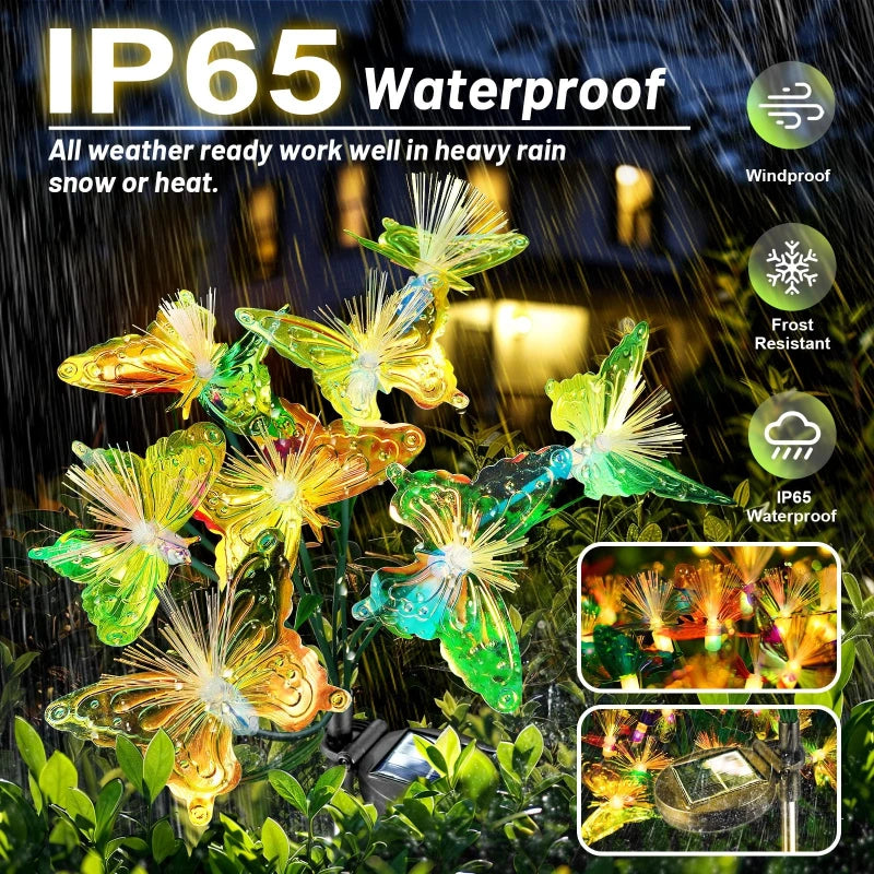 6LEDs Solar-Powered Butterfly Fiber Optic Light - Waterproof Rechargeable Outdoor Garden Decor for Lawn, Yard, and Landscape Vue