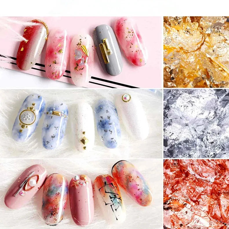 1Box Gold Silver Irregular Nail Art Foil Paper Glitter Gold Leaf Flakes Nail Art Sequin Foil Paper Fragments DIY Manicure Decora Vue