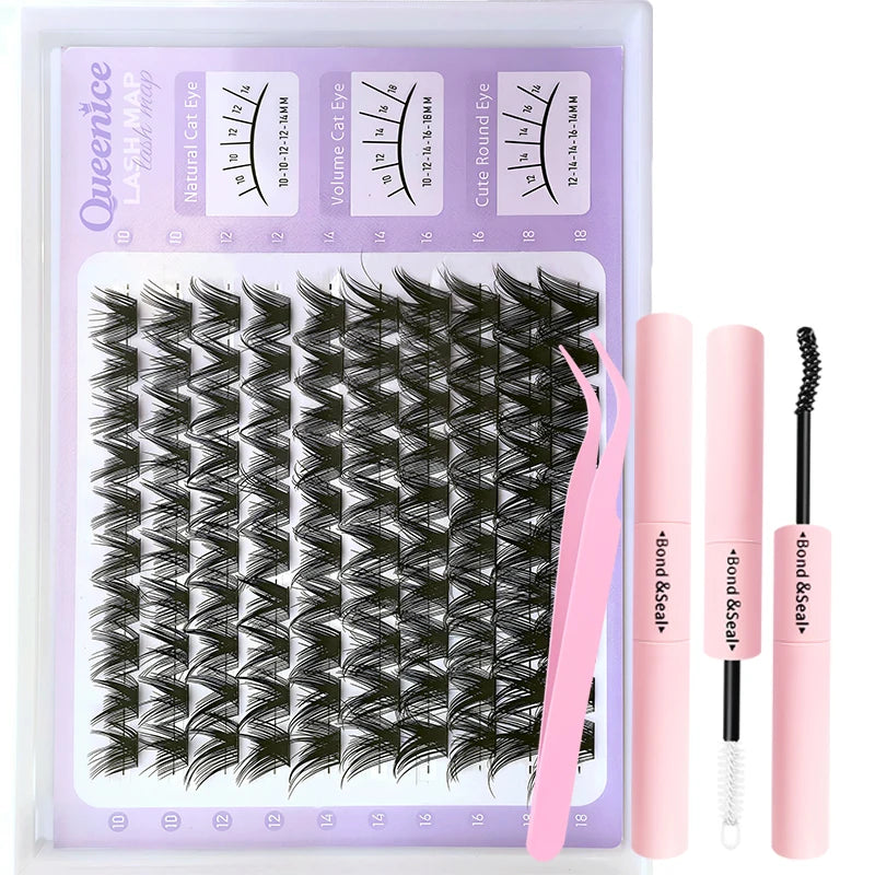 QUEEINIC Lash Clusters Kit Lash Spikes Eyelash Clusters Volume Individual Lashes DIY Spiky Lash Extension Manga Clusters Eyelash Vue QNG03 KIT
