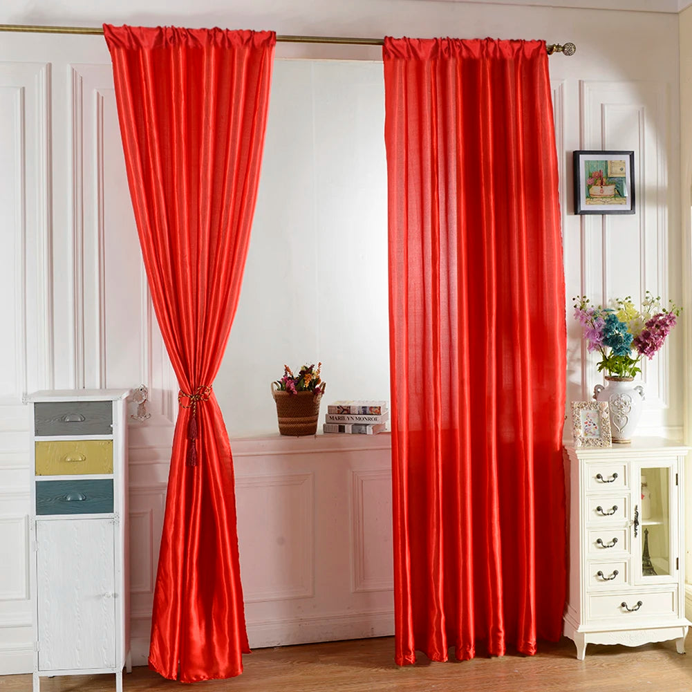 Modern Satin Solid Color Semi-Sheer Window Curtain Panel Window Curtain Panel Vue