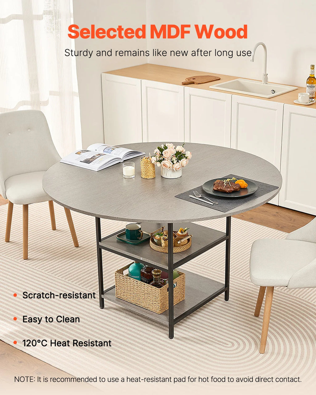 VEVOR 47" Round Dining Table | Modern Wood Circle Table 2–4 Round Dining Table Vue
