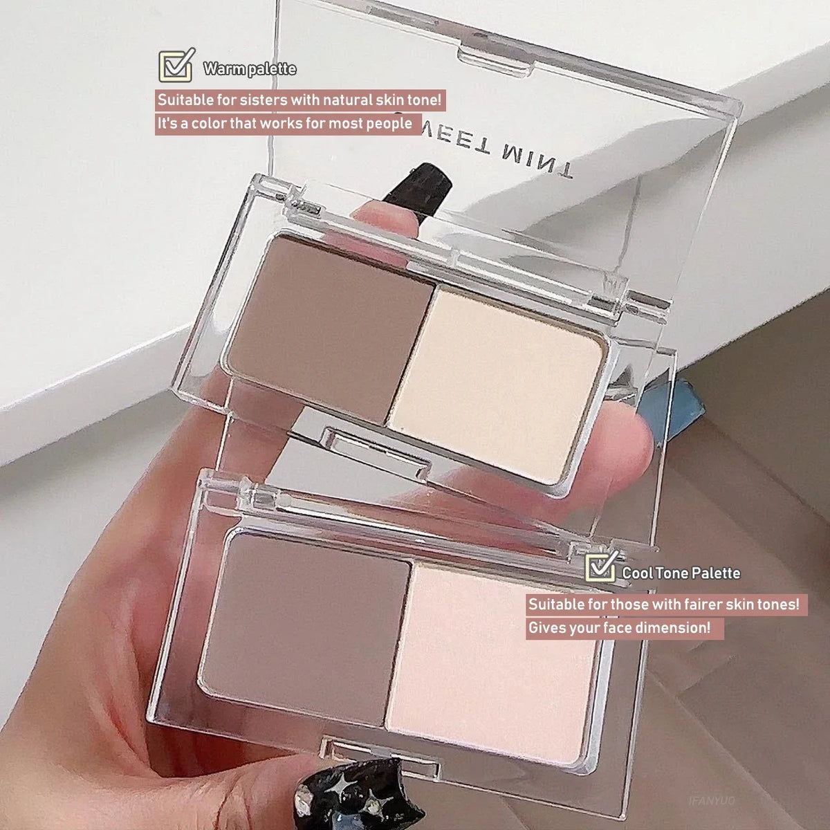 Two Colors Grey Nose Shadow Powder Matte Highlighting Contouring Platter Cheek Side V Face Matte Sculpting 2 in 1 Makeup Palette Vue